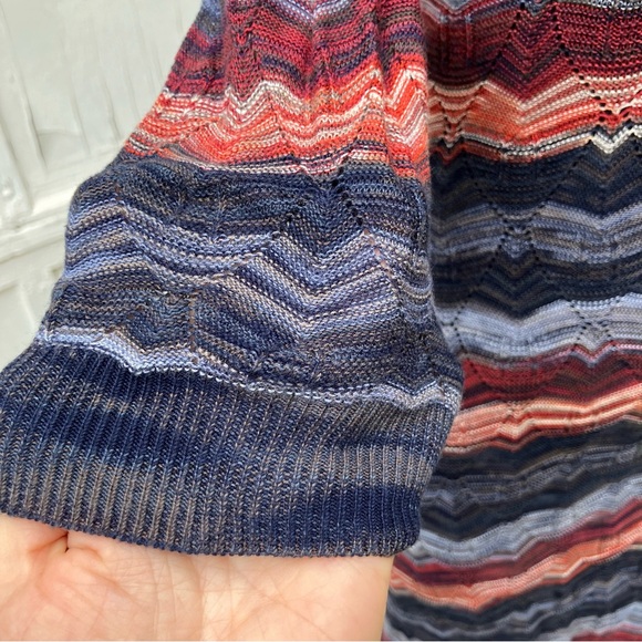 Guess Lightweight Knit Dress Multicolor Chevron 3/4 Sleeves with Navy Blue Slip - Picture 3 of 11